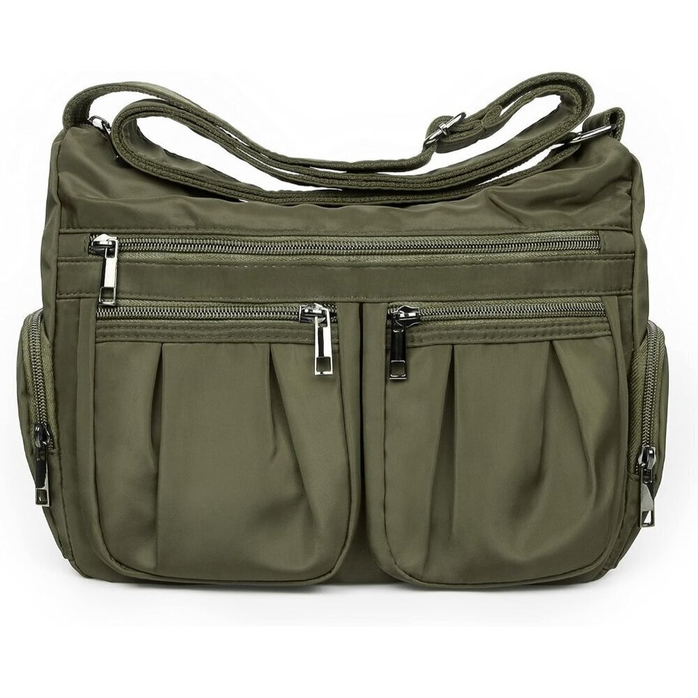Women Army Green Nylon Water Resistant Anti Theft Travel Crossbody Shoulder Bag